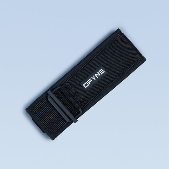 Black lifting belt with adjustable strap and buckle closure