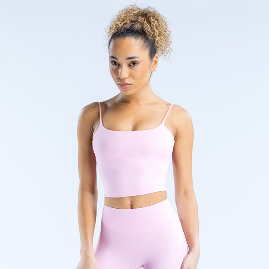 Origin strappy crop top with thin straps and scoop neckline, light pink