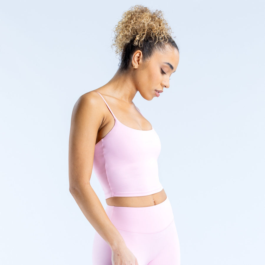 Origin strappy crop top with thin spaghetti straps, light pink