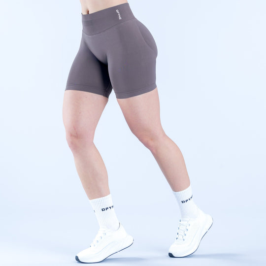 Dark gray 6.5-inch bike shorts with small logo at waistband
