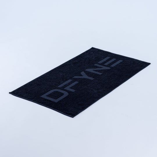 Dark gym towel with large printed lettering